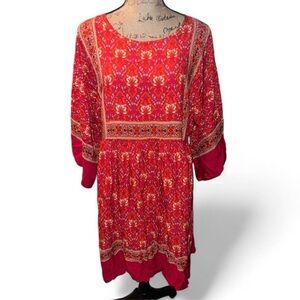 Boho Floral Mini Dress XL Red Orange Festival Cottagecore NWT R Vivimos